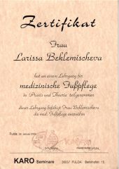 Zertifikat medizinische Fußpflege